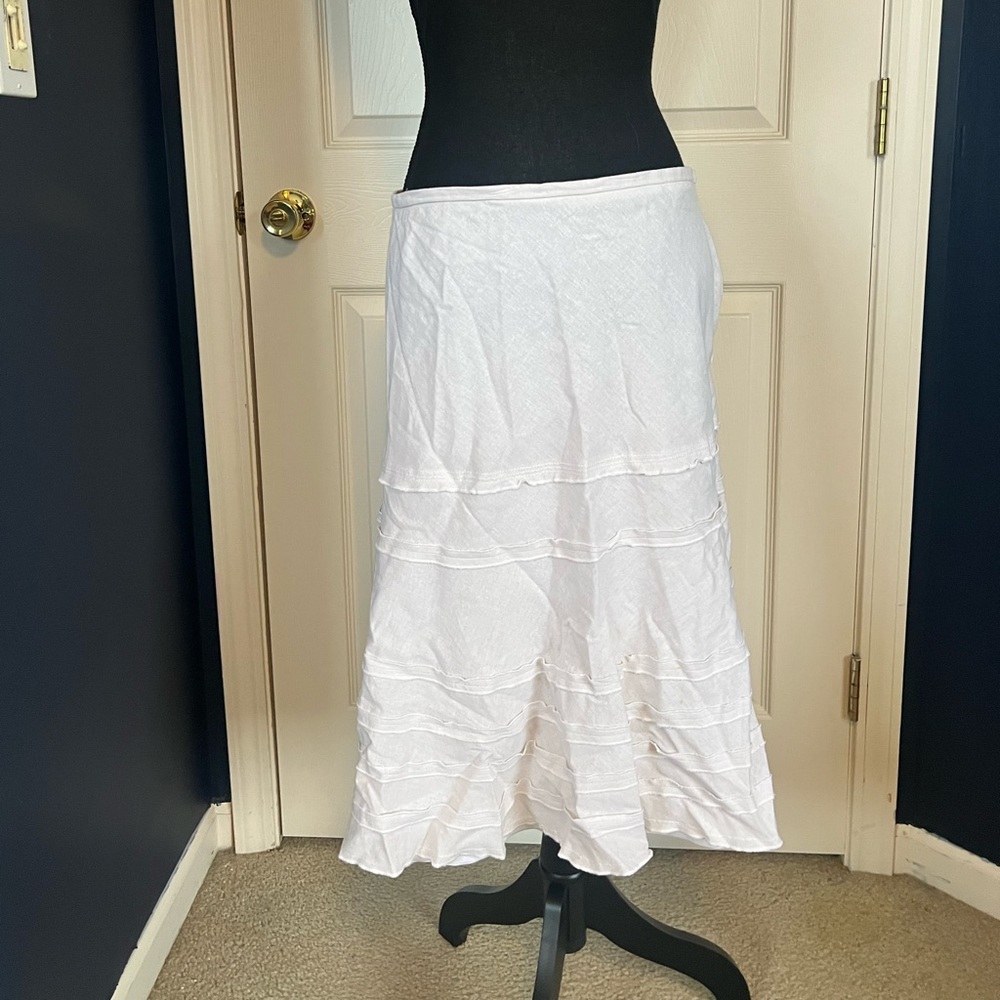 Beige Linen Ruffled MIDI Skirt Size 10